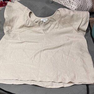 Calligraphii Linen Blouse with Ruffled Shoulder Stunning Top Women's 1X NWOT